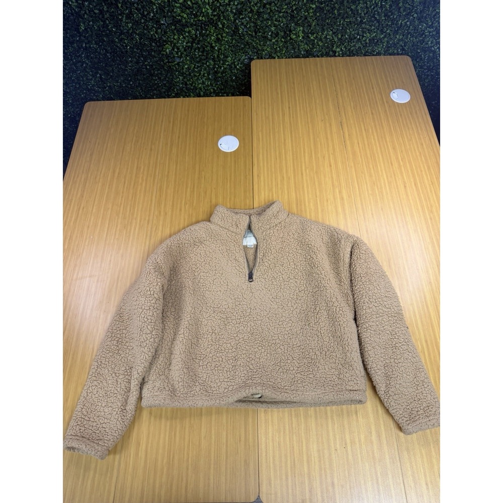American Eagle Outfitters 1/4 Zip Pullover Faux Sherpa Fleece Tan Womens XS